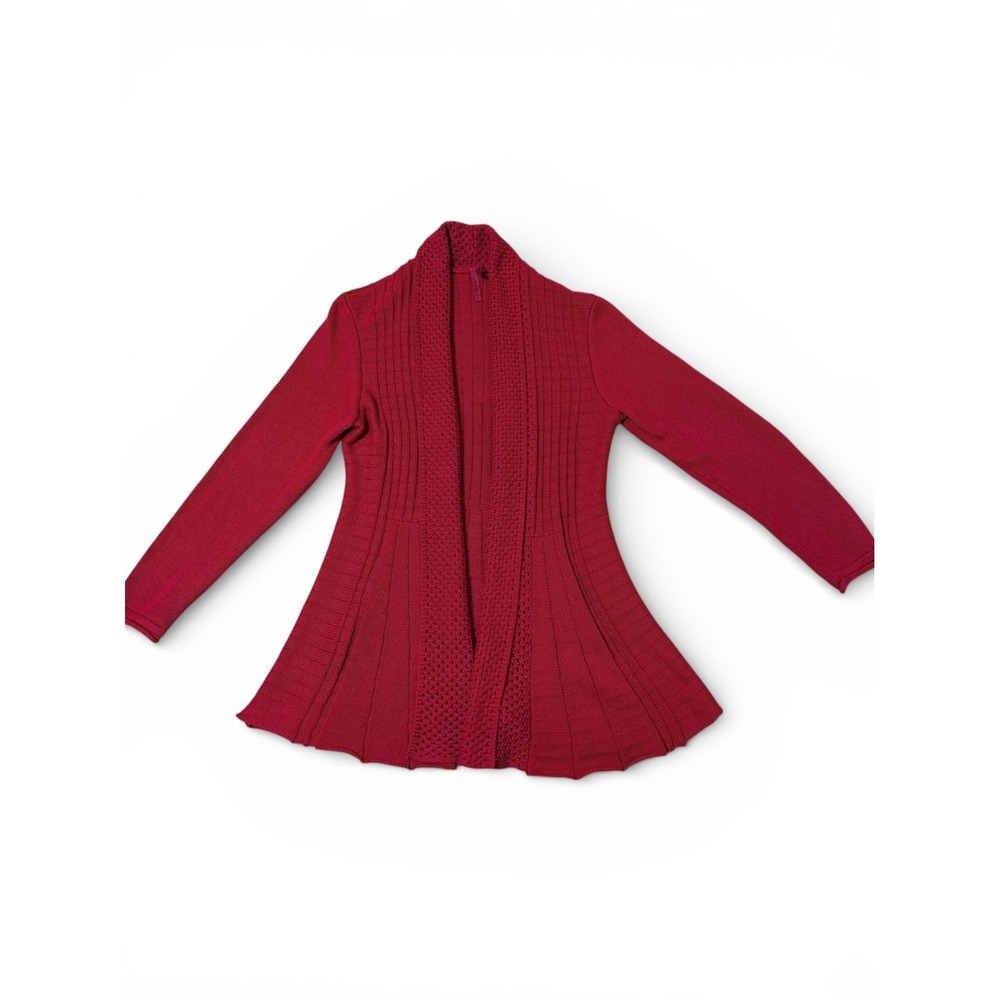 LOVE SCARLETT Red Womens Size Large Open Front‎ Knit Cardigan Sweater Flared Hem